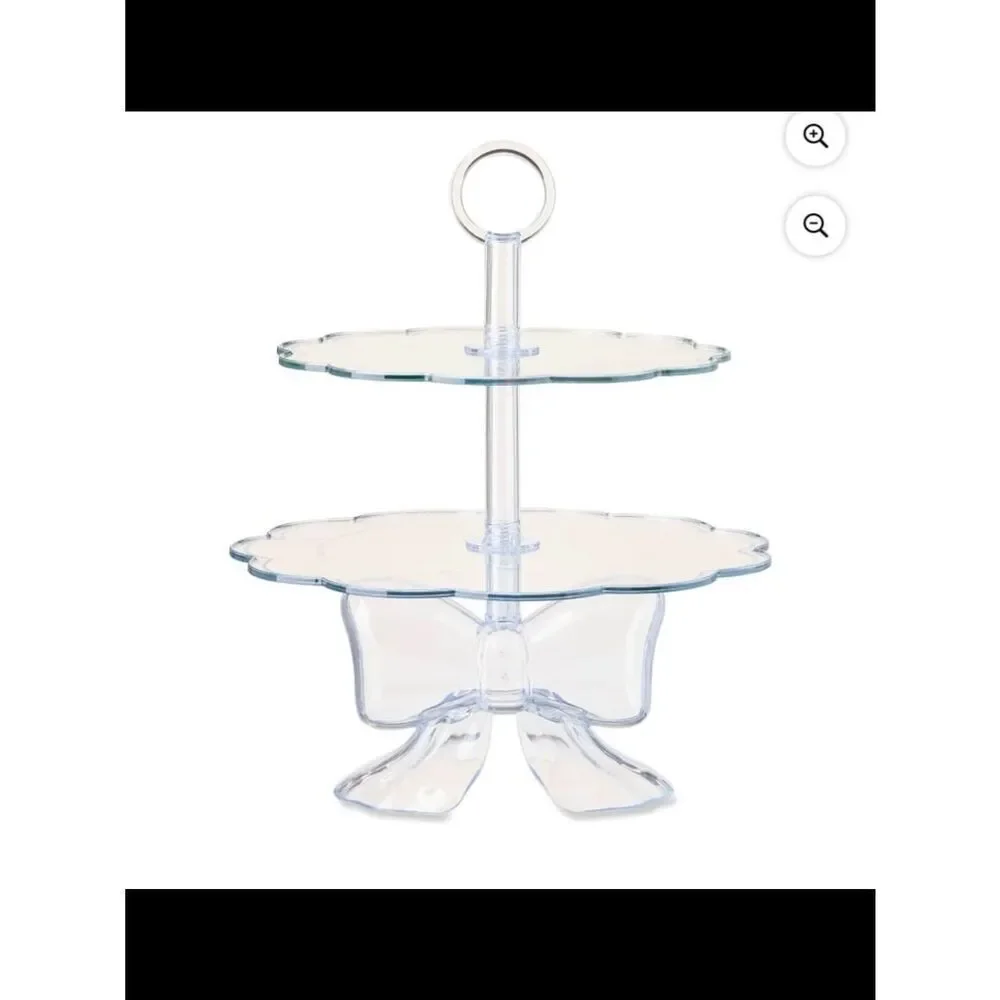 2 Tier Clear Plastic W/Bow Cupcake & Sweet Treats Stand ~ Easy Assembly NEW